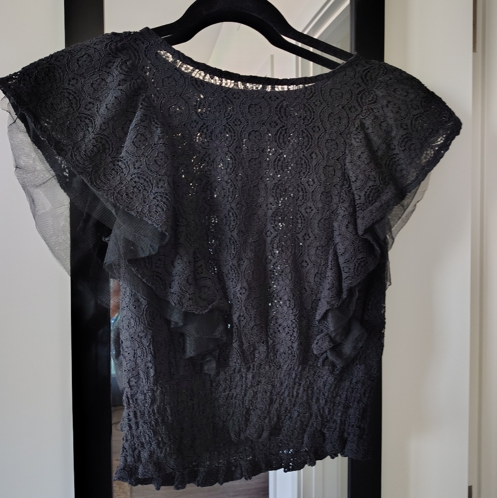 Women's Black Lace Ruffle Top